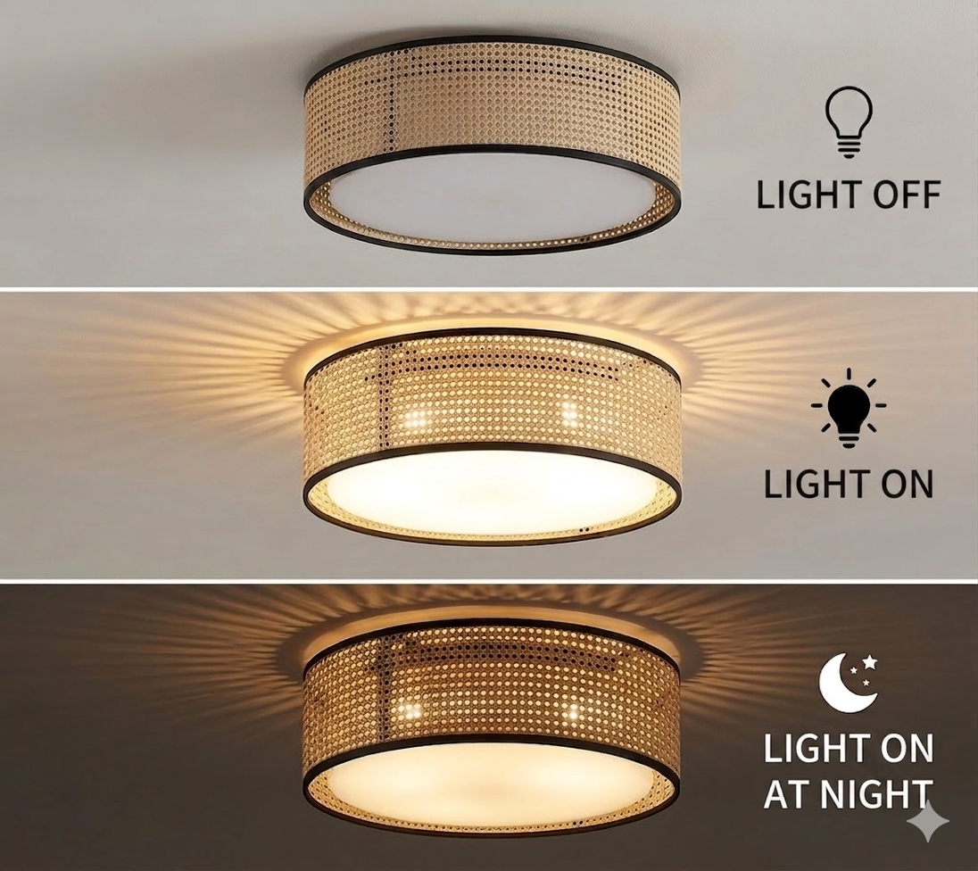Ethically sourced rattan mesh shade, showcasing beautiful natural artisan interior accents.