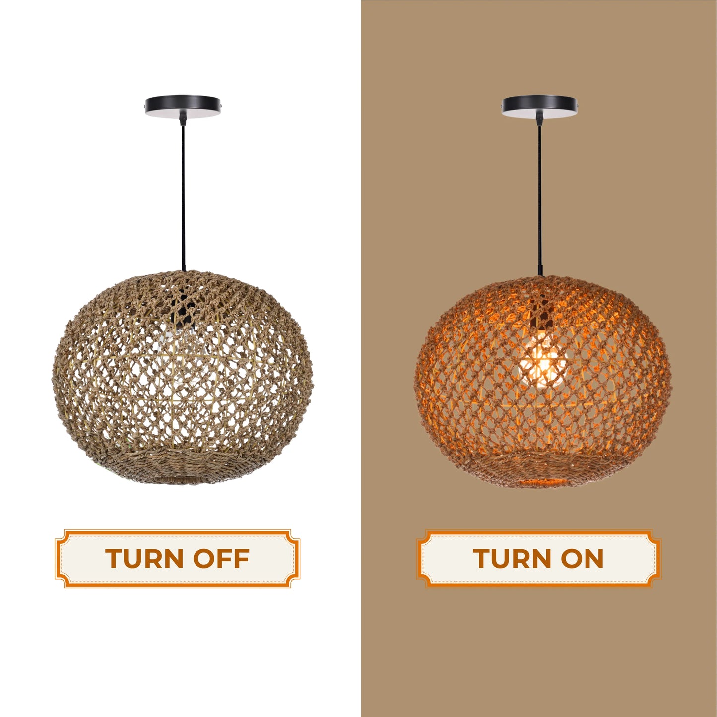 Farmhouse inspired woven ceiling globe lamp fixture for a warm and inviting ambiance
