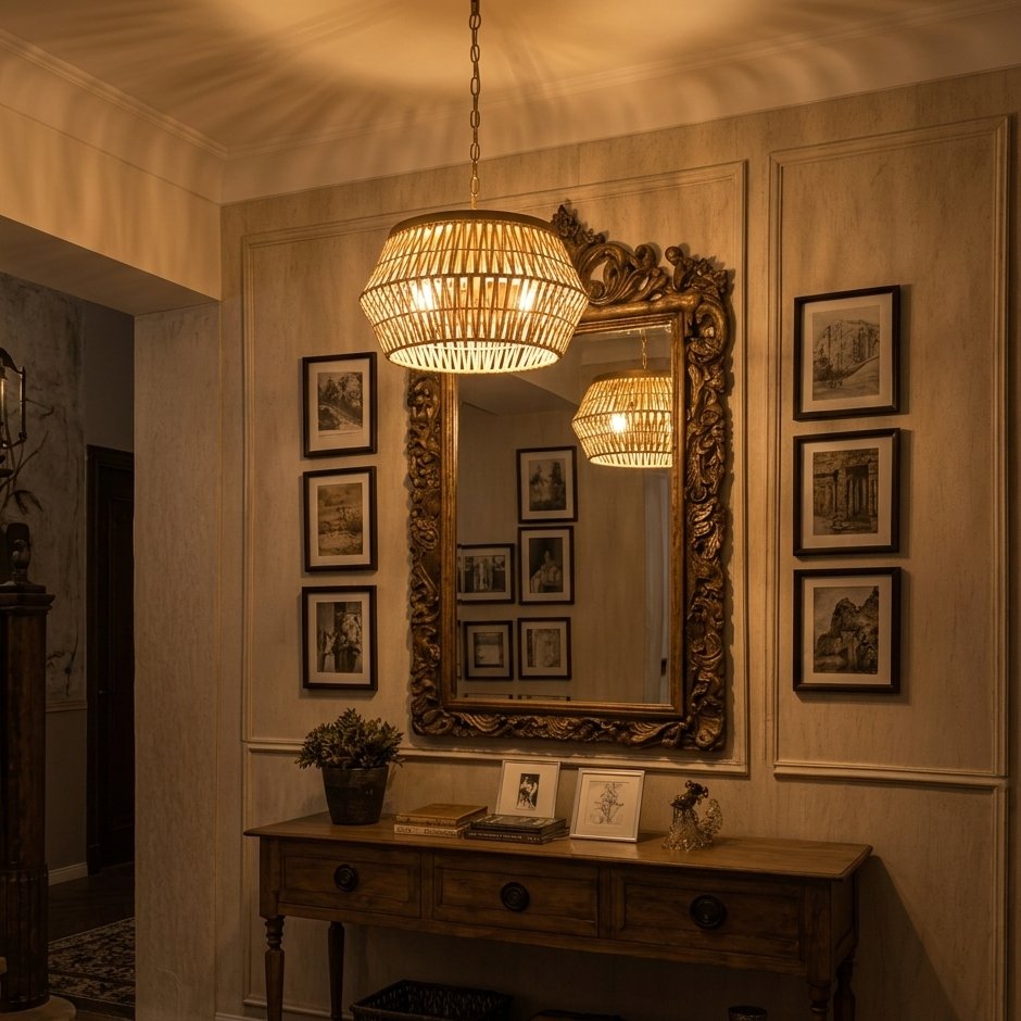 Ethically sourced rattan shade, showcasing beautiful natural artisan interior accents.