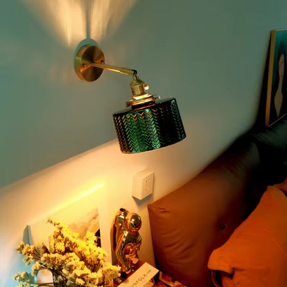 Luxury Solid Copper & Chevron Glass Wall Sconce | Vintage Patterned Wall Light