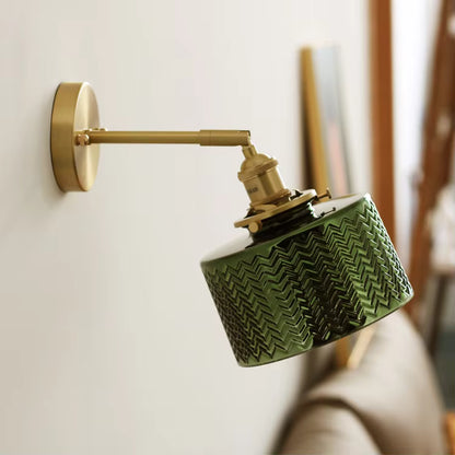 Luxury Solid Copper & Chevron Glass Wall Sconce | Vintage Patterned Wall Light