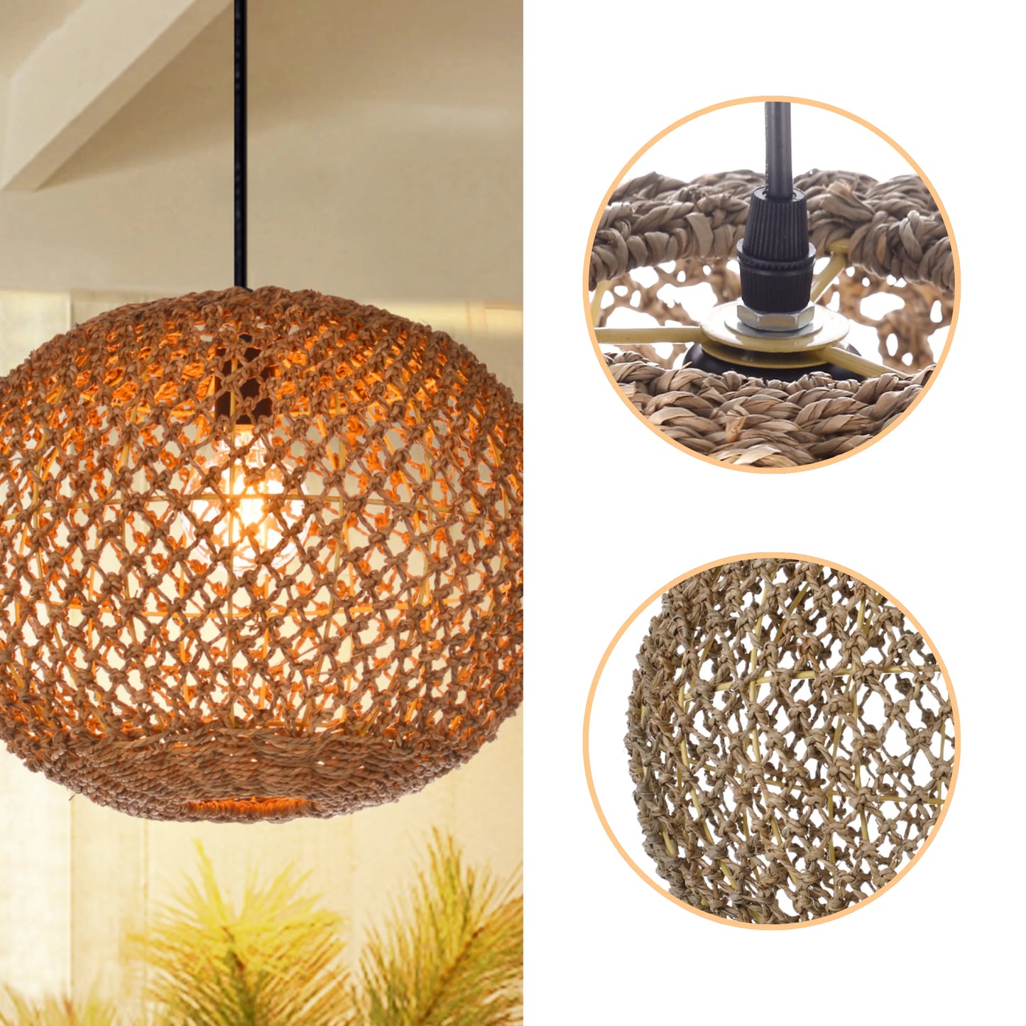 Hand-made organic fiber pendant light set for a sophisticated and earthy interior design
