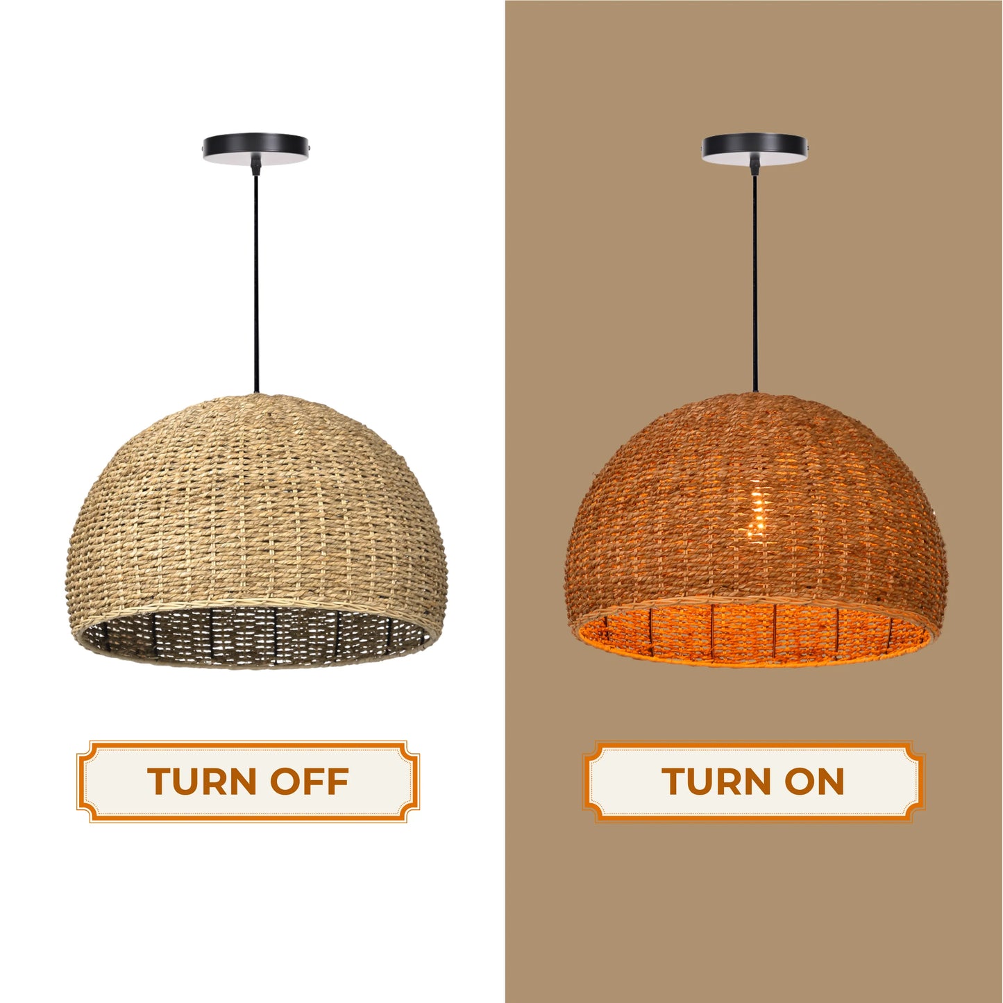 Hand-made sustainable seagrass chandelier with a timeless dome shape