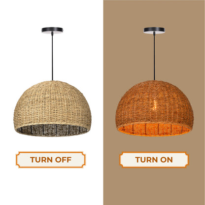 Hand-made sustainable seagrass chandelier with a timeless dome shape