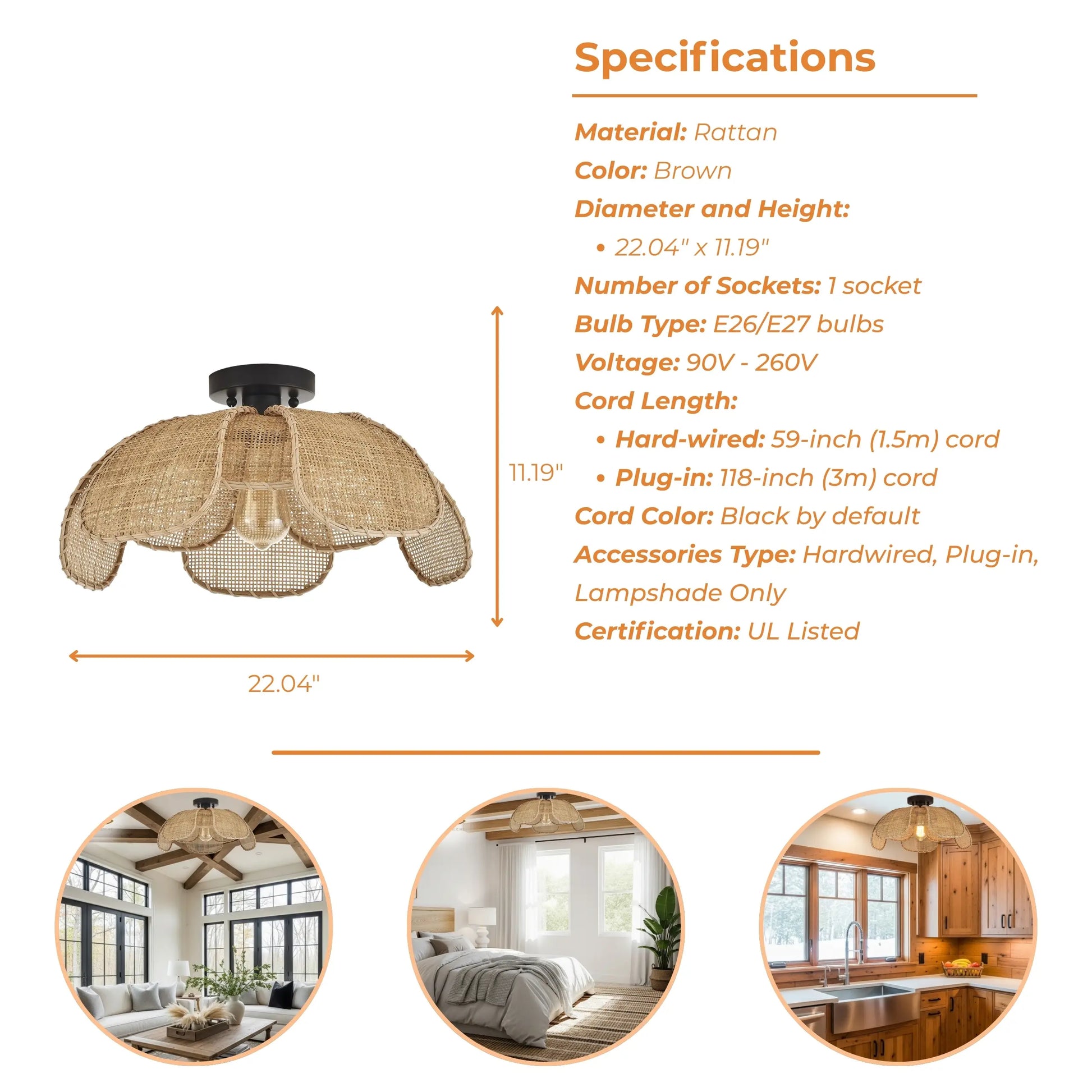 A close-up view of a handcrafted natural rattan flower-shaped ceiling light