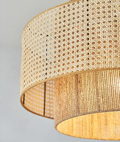 Handcrafted rattan cane drum pendant light design