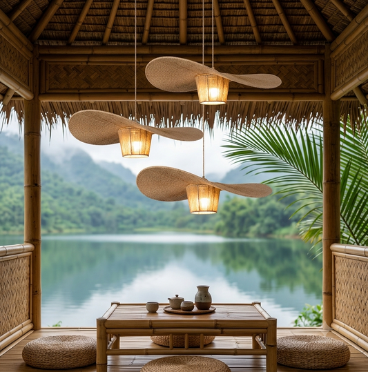 Handcrafted rattan hat pendant light as a decor statement for boutique resorts