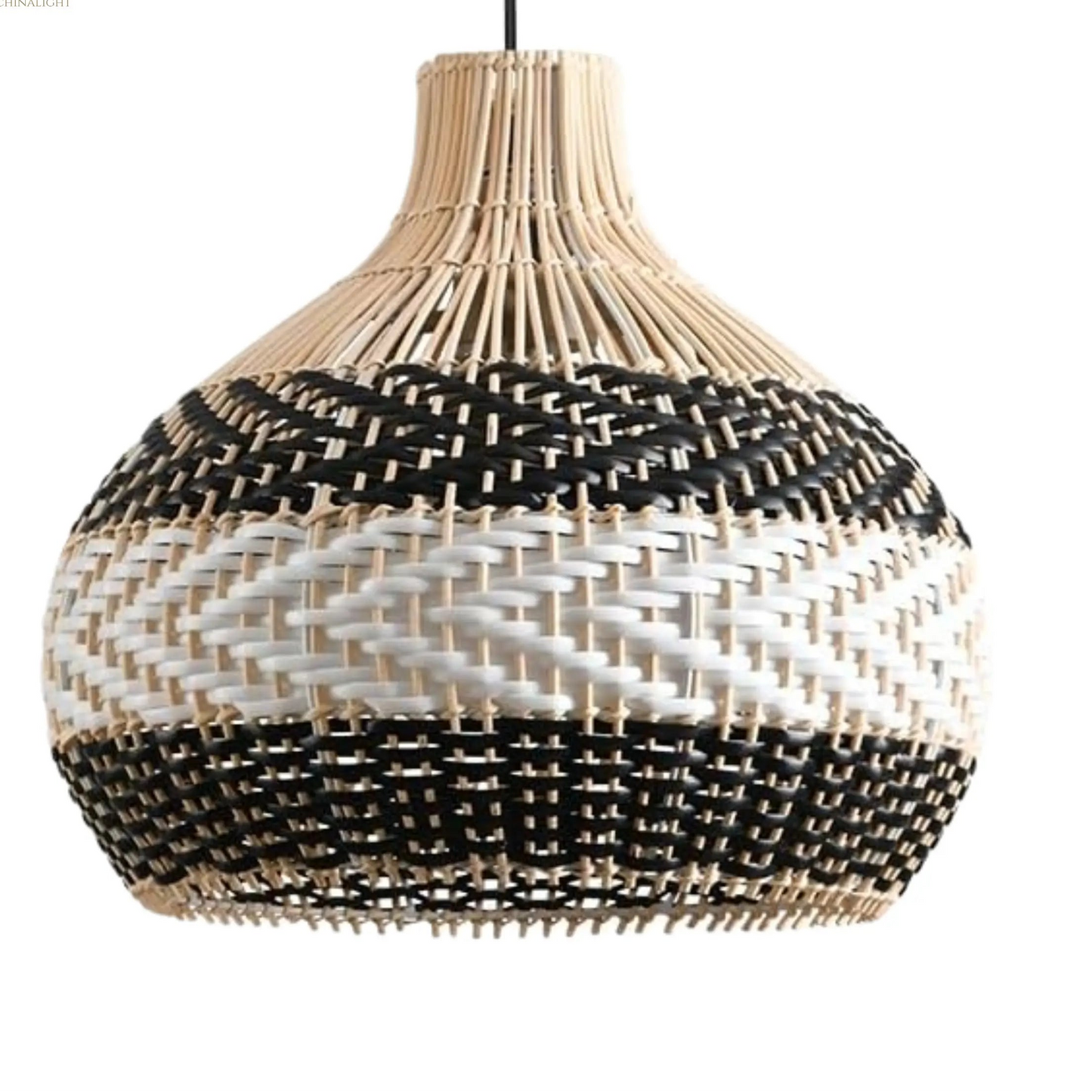 Artisan crafted rattan mixed weave light showcasing flawless cross-knit white wicker pattern transitioning into raw natural tan reeds.