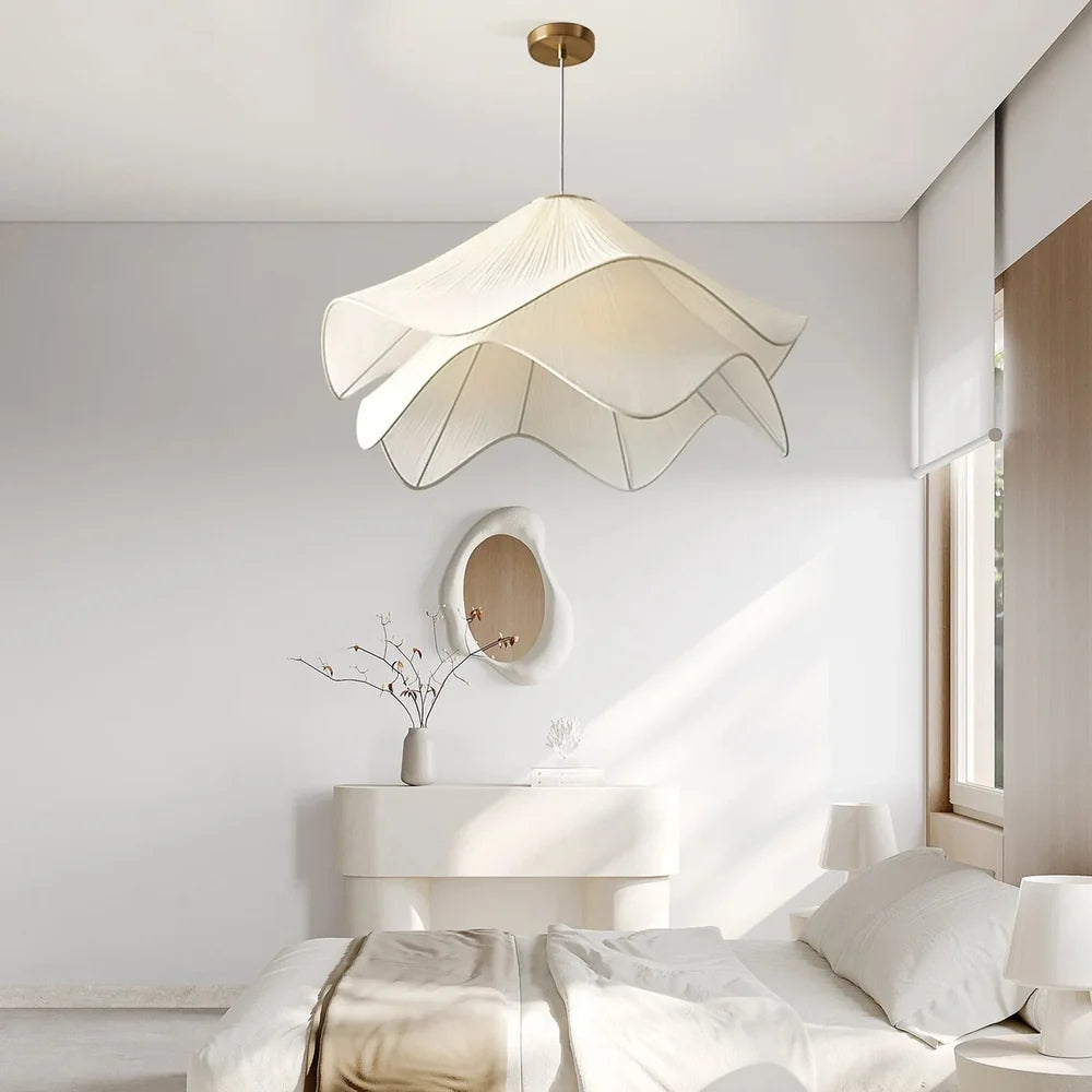 Handcrafted Wabi-Sabi floral fabric hanging lamp for cozy spaces