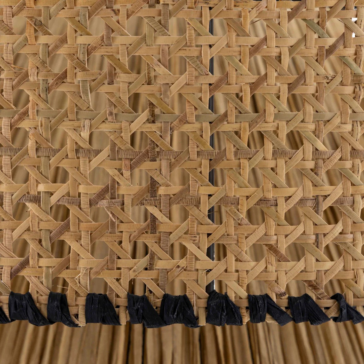 Handcrafted woven rattan drum pendant light showing detail