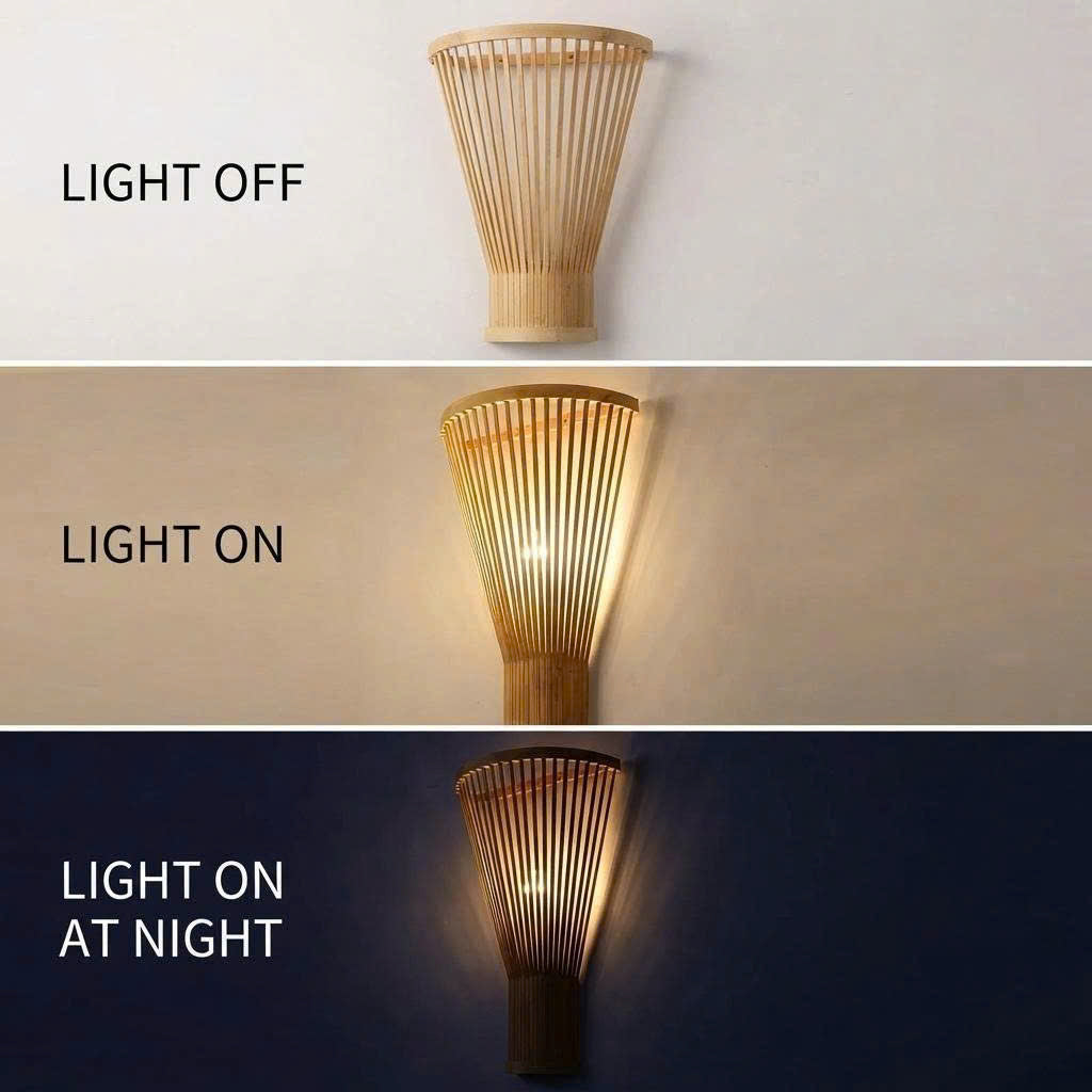 Sustainable modern art handmade natural bamboo wall light
