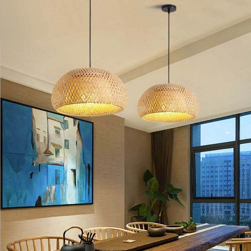 Handmade natural rattan ceiling pendant for cafe or restaurant