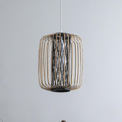 Sustainable handmade bamboo hanging lamp with organic texture for eco-friendly homes.