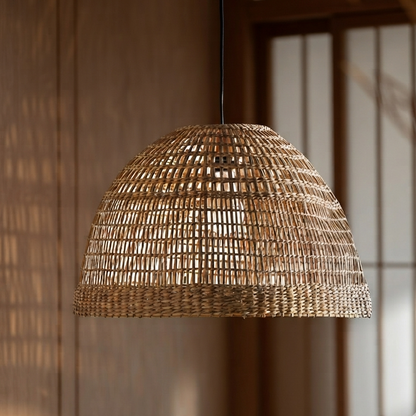 Artisan handwoven natural seagrass pendant light fixture
