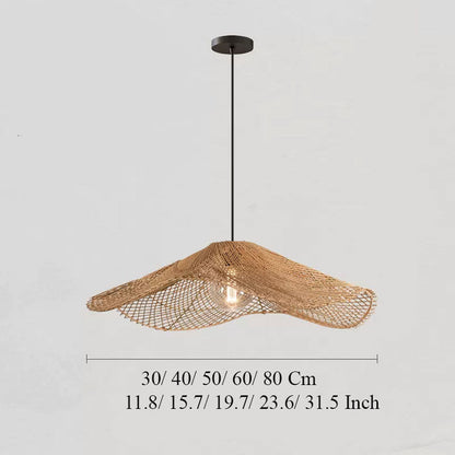 Artisan crafted rattan wave light showcasing precise grid mesh weaving and a lightweight organic construction.