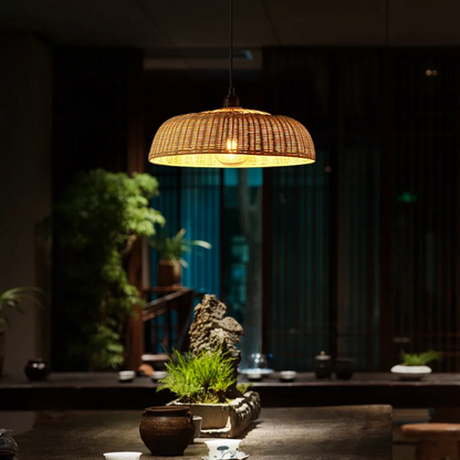 Handwoven rattan dome pendant light for modern minimalist home decor
