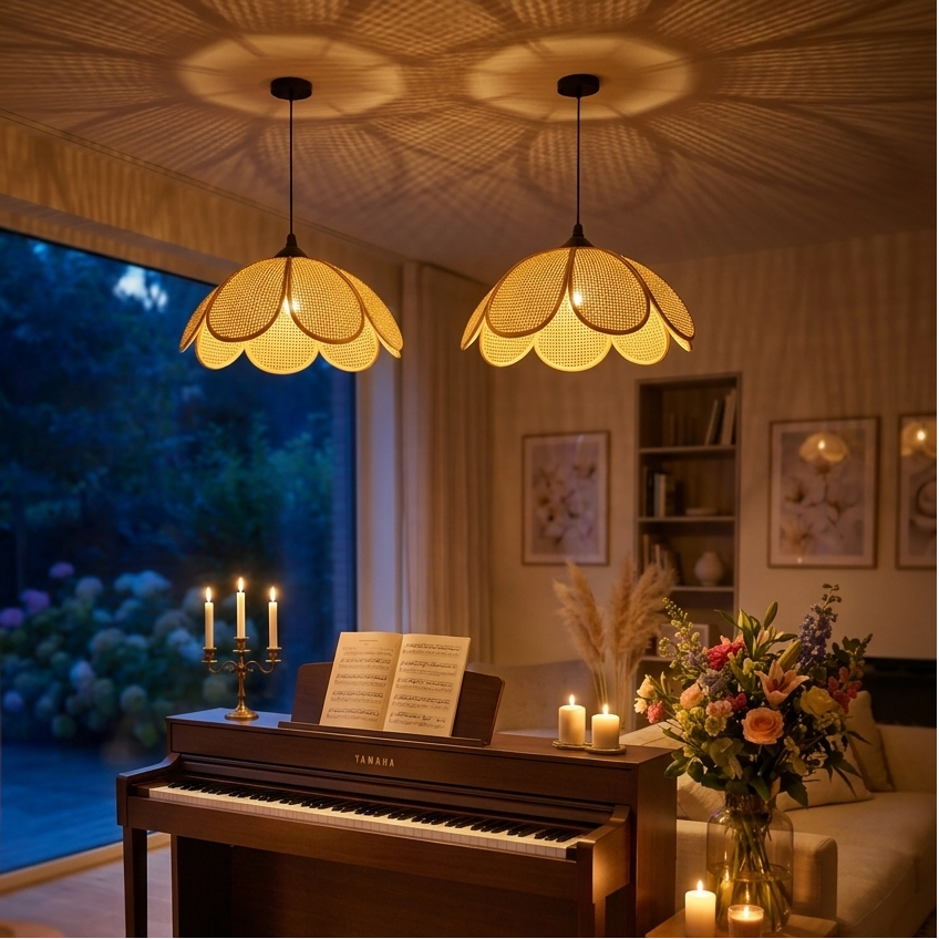 Handwoven rattan flower lamp for cozy living room decor