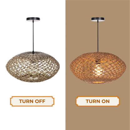 Handwoven seagrass pendant light with organic woven texture for natural home decor