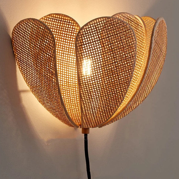 Elegant entryway warm lighting using a decorative hanging rattan light
