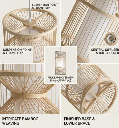 Eco-friendly hanging lamp crafted from natural bamboo ribs, perfect for a natural wellness space.
