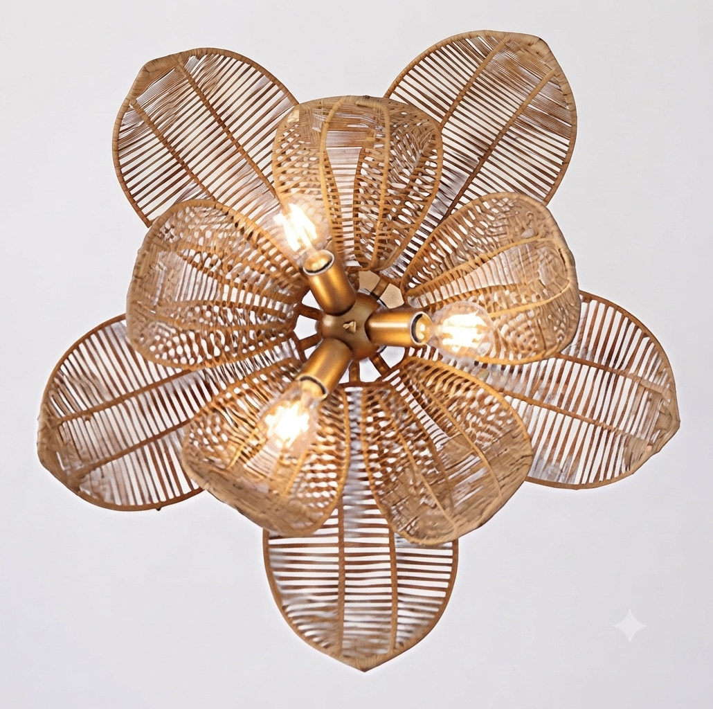 Hanging lamp featuring Handmade Eco-friendly design, made with Handmade Eco-friendly Rattan, perfect as Art room lighting, providing warm ambient mood light.