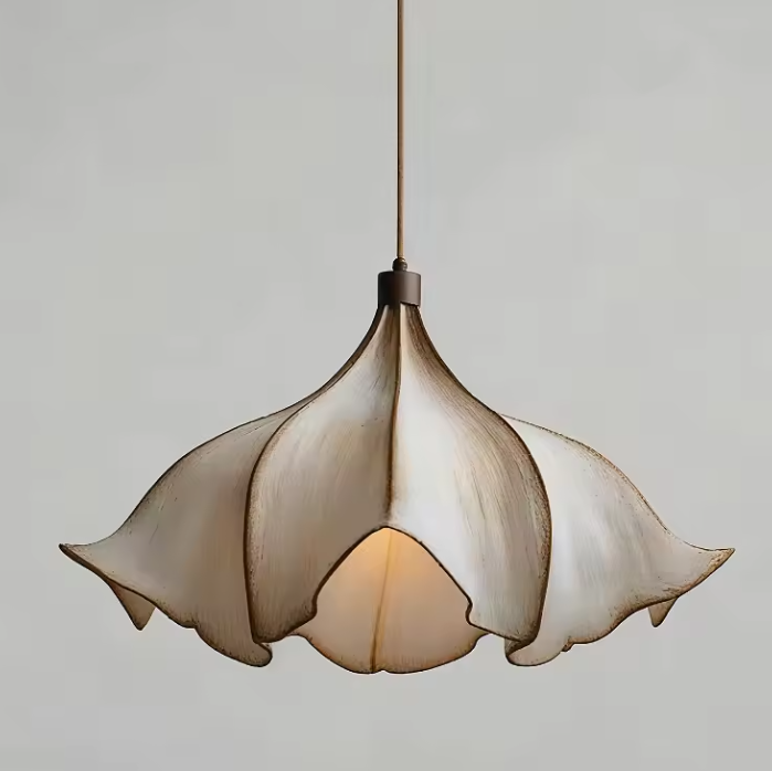 Hanging lamp in Handmade Natural style, featuring Wood Mix Resin material, ideal for Art room decor, providing ambient, task, and mood lighting.
