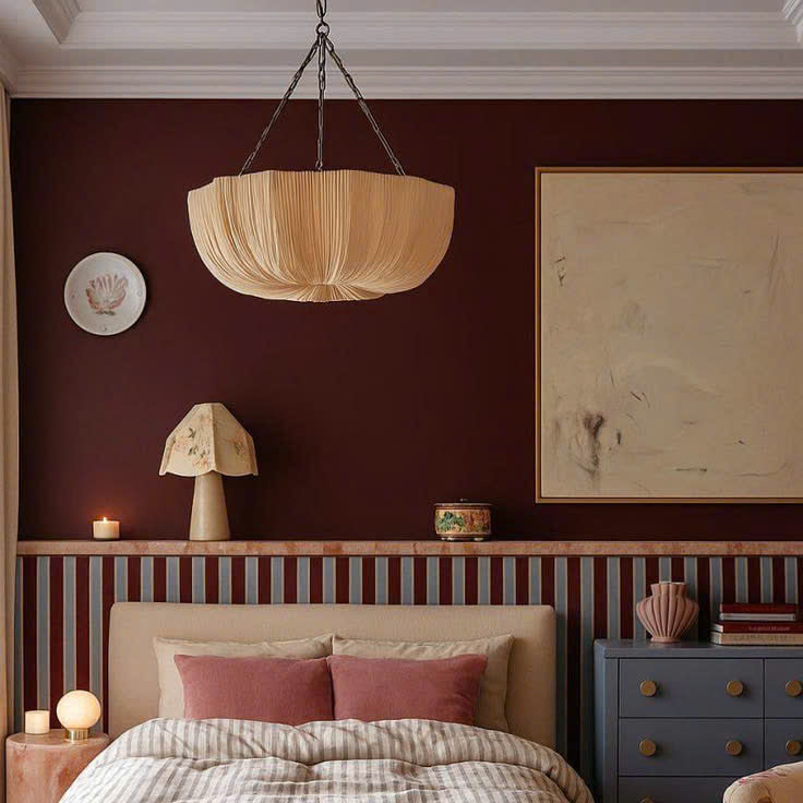 Hanging lamp with Organic modern aesthetic, made from Textile, ideal Bedroom lamp for ambient and task lighting.