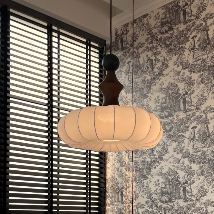 Hanging lamp in Modern style, featuring Wood Mix Cloth material, ideal for Bathroom decor, providing ambient and task lighting.
