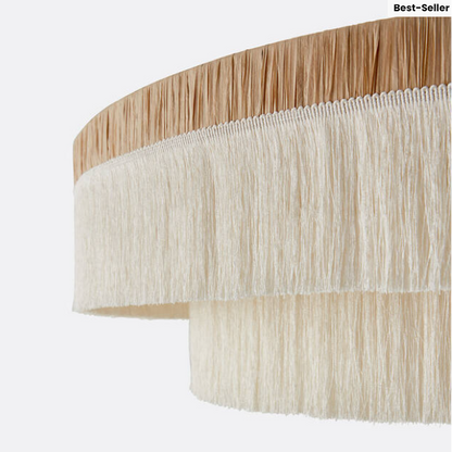 Hanging lamp with natural Raffia texture, perfect for art rooms, providing gentle mood lighting for creative spaces.