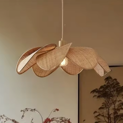 Hanging lamp in quiet luxury style, crafted from Rattan, offering sophisticated mood lighting for interiors.