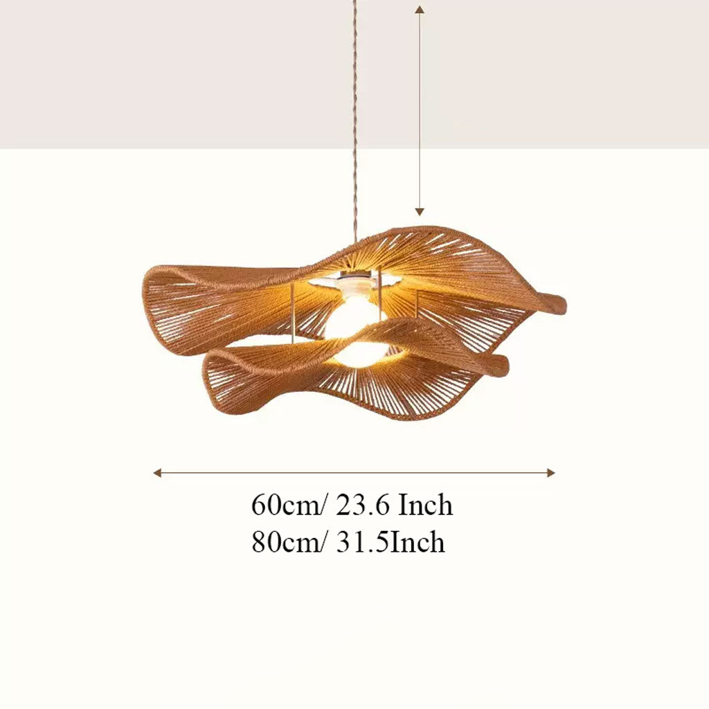 Premium bamboo chandelier specifications showcasing options for a 59-inch hardwired cord or an extended 118-inch plug-in cable.