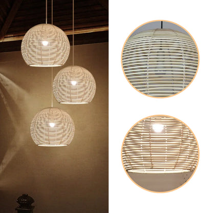 High-quality rattan basket pendant fixture with soft, warm interior glow