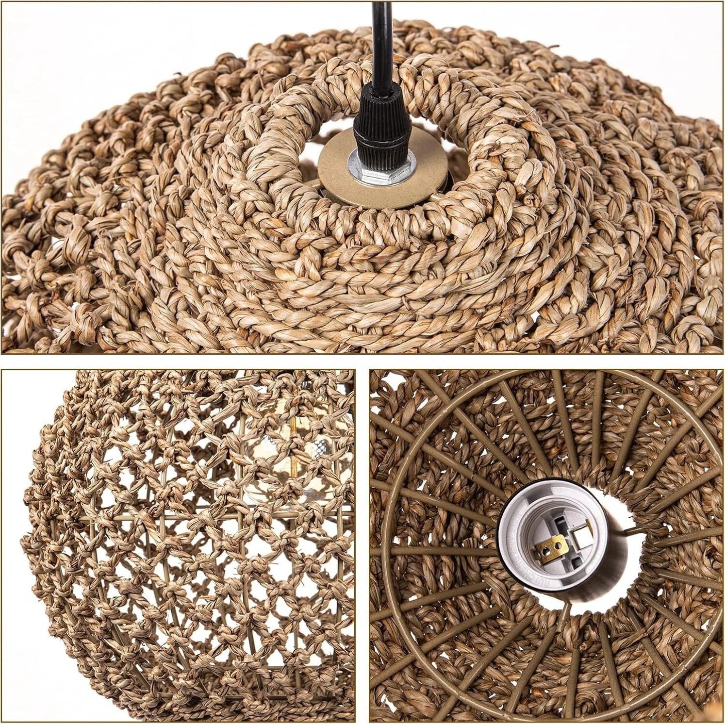 Industrial farmhouse style rope globe lamp with warm glow