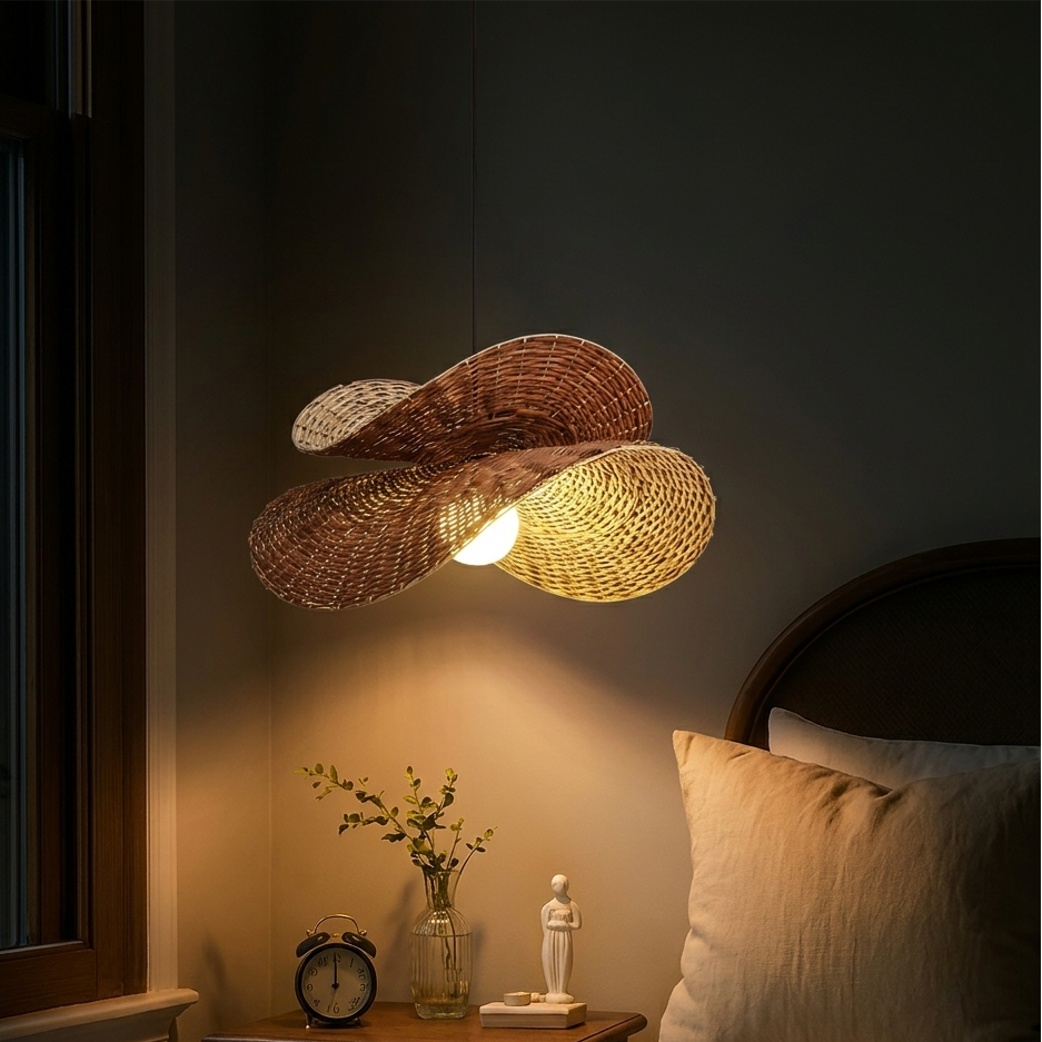 Industrial loft rattan abstract pendant light, ideal for adding natural warmth to a modern apartment.