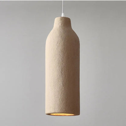 Japandi aesthetic earthy hanging chandelier made of raw clay material, ideal for minimalist home decor.