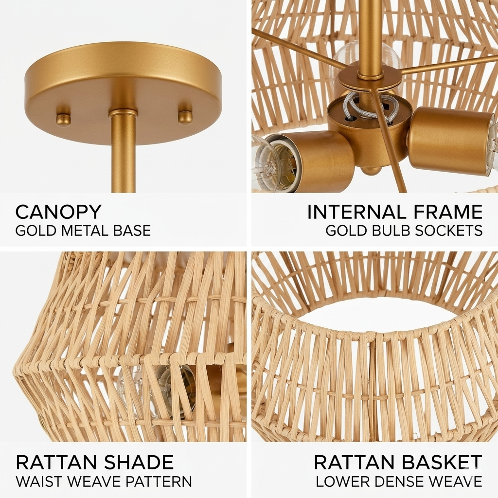 Japandi style rattan ceiling lamp, bringing a serene, wabi-sabi balance to modern living spaces.