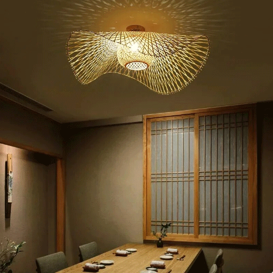 Japandi aesthetic handcrafted natural bamboo lamp