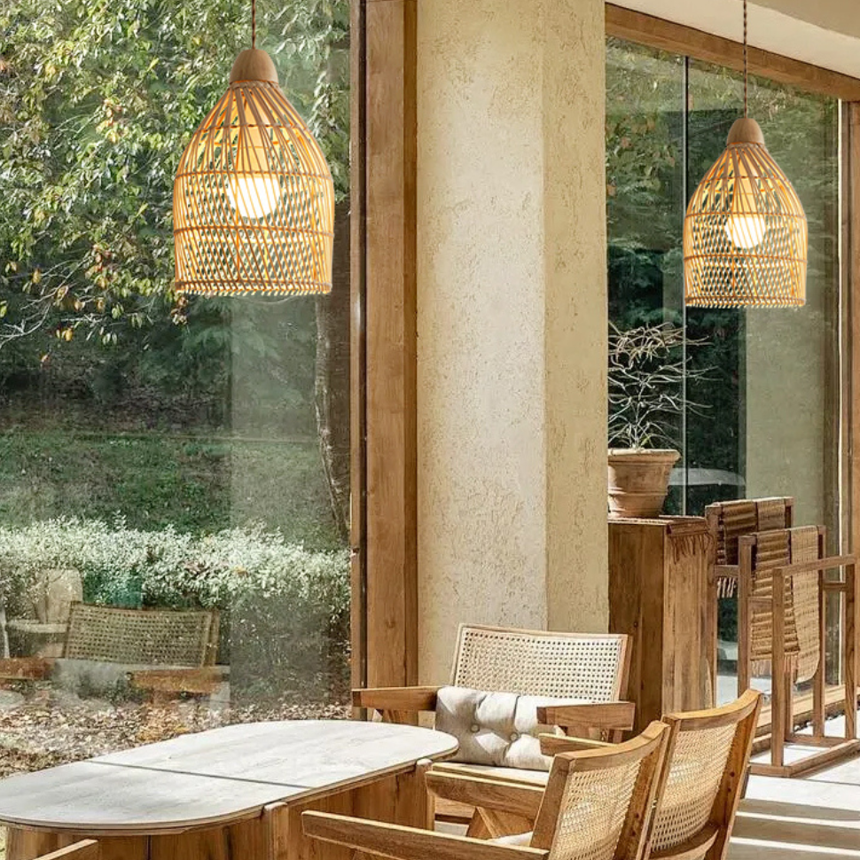 Japandi inspired woven dome light for an elegant and calm living space