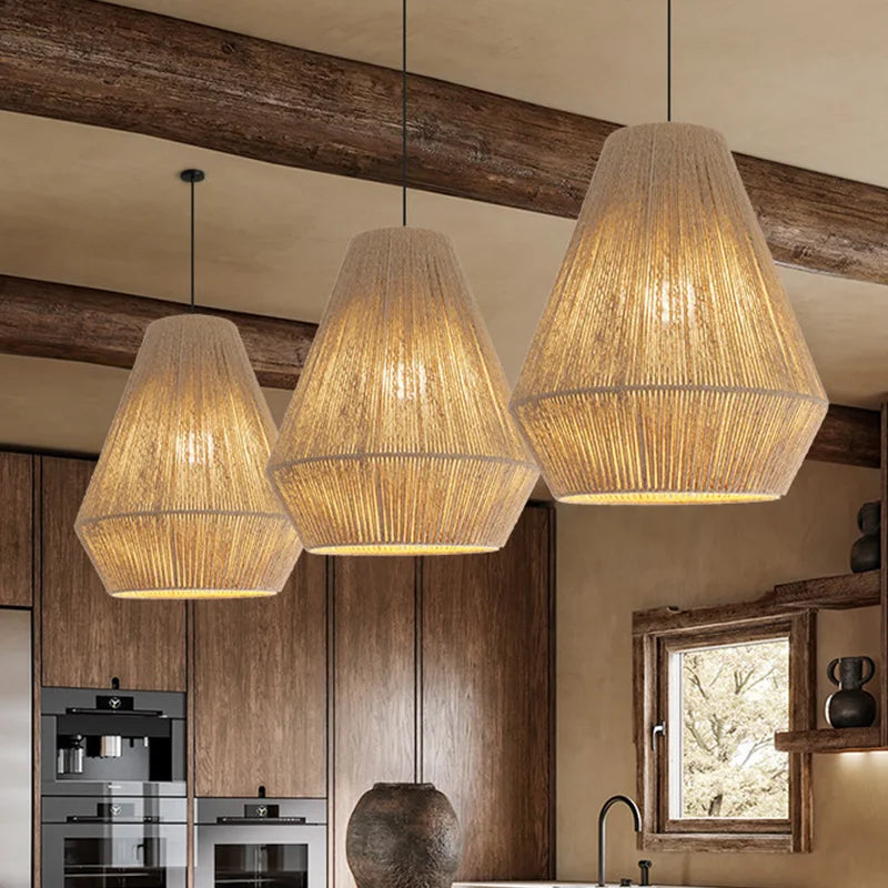 Modern Japandi style jute light fixture set ideal for minimalist and contemporary home decor.