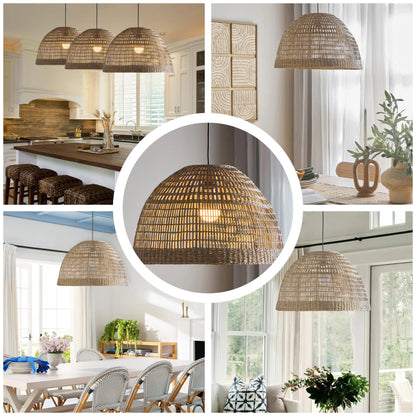 Minimalist Japandi style rattan pendant light with a Scandinavian design influence.