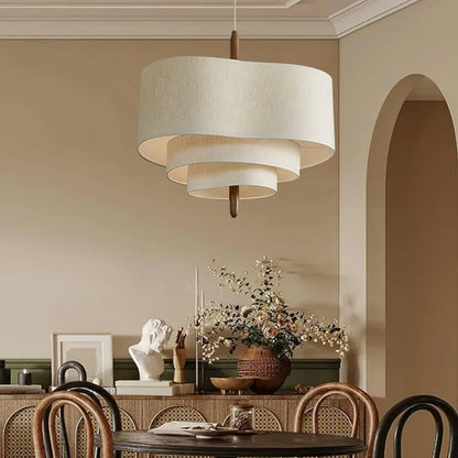 Tiered fabric chandelier perfect for Japandi dining room decor