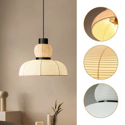 Japandi style orb paper light set fixture for modern, minimalist dining room decor