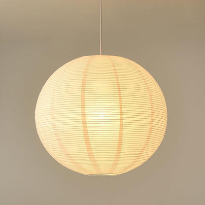 Japandi style round paper shade ceiling lamp, warm lighting