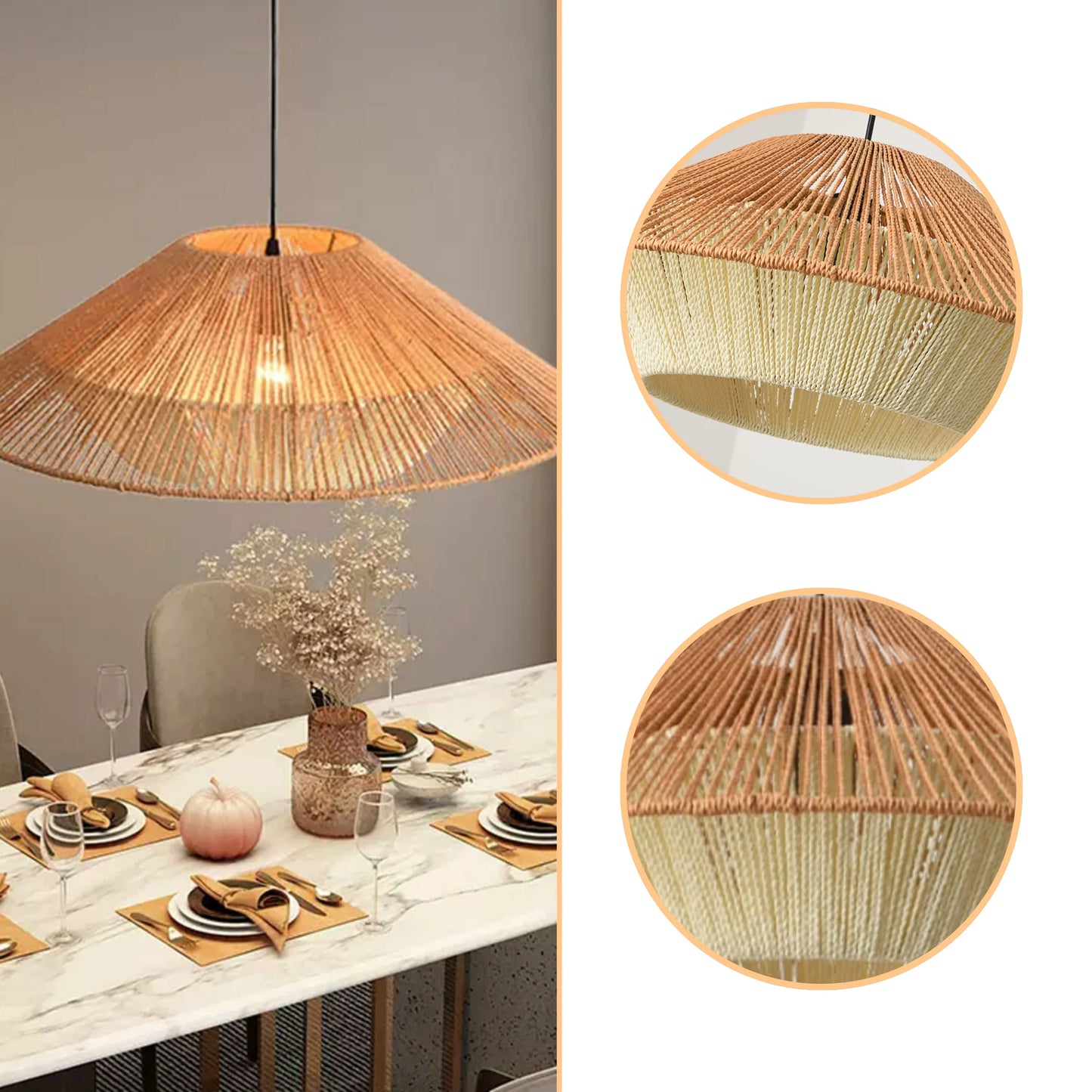 Minimalist Wabi-Sabi bamboo light shade displaying texture variations between the upper brown and lower cream tiers.