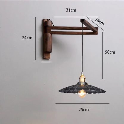 Wall-mounted pendant light with dimensions labeled on a gray background