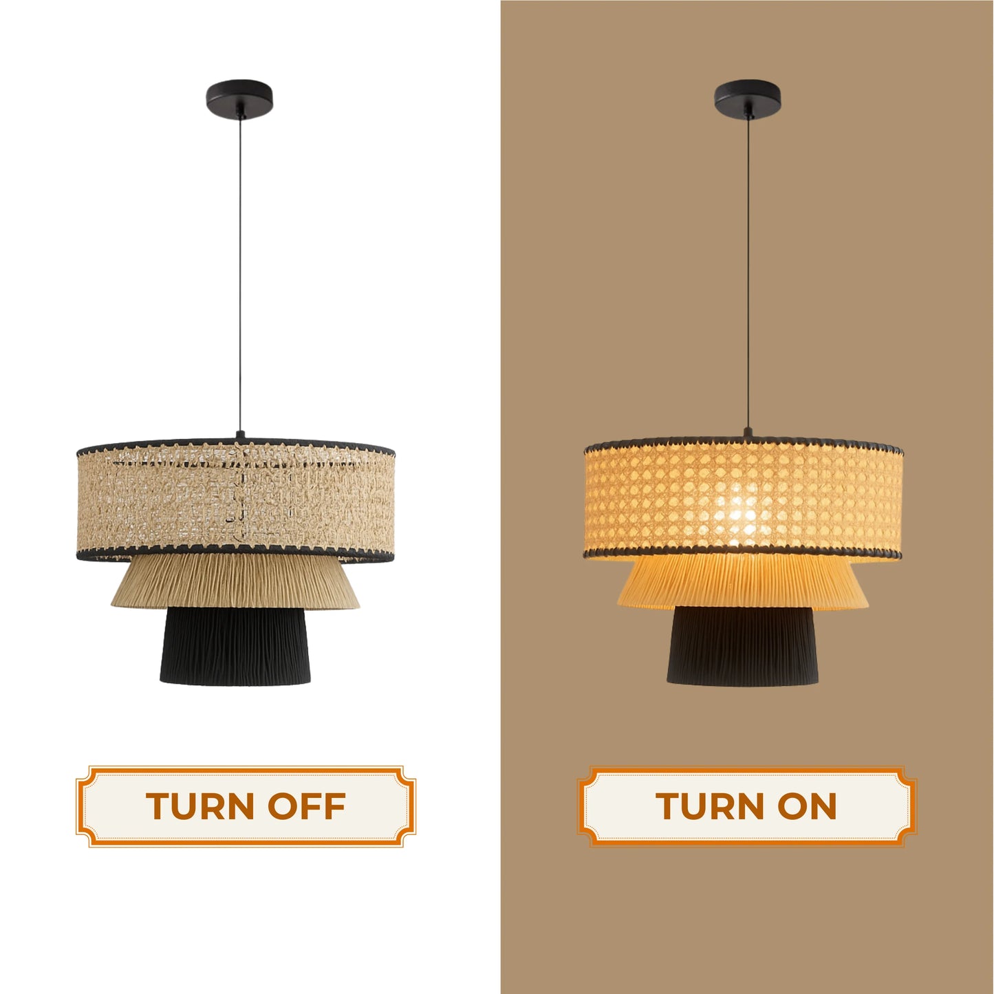 Large bohemian woven ceiling lamp in neutral textures