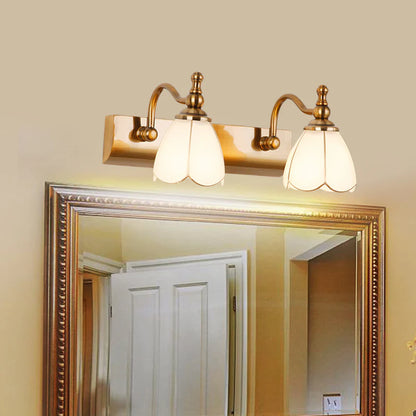 Luxurious 2-light copper flower mirror vanity light for elegant neoclassic bathroom decor