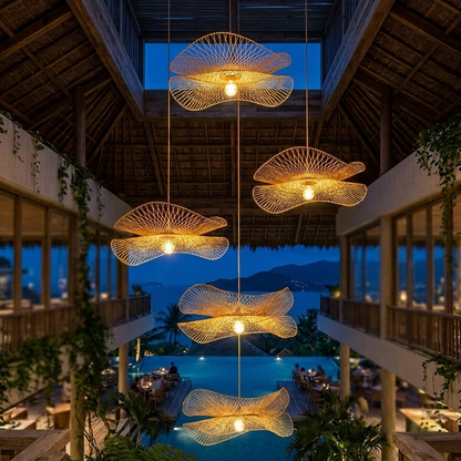 Luxury natural bamboo petal pendant for resort lobby decor