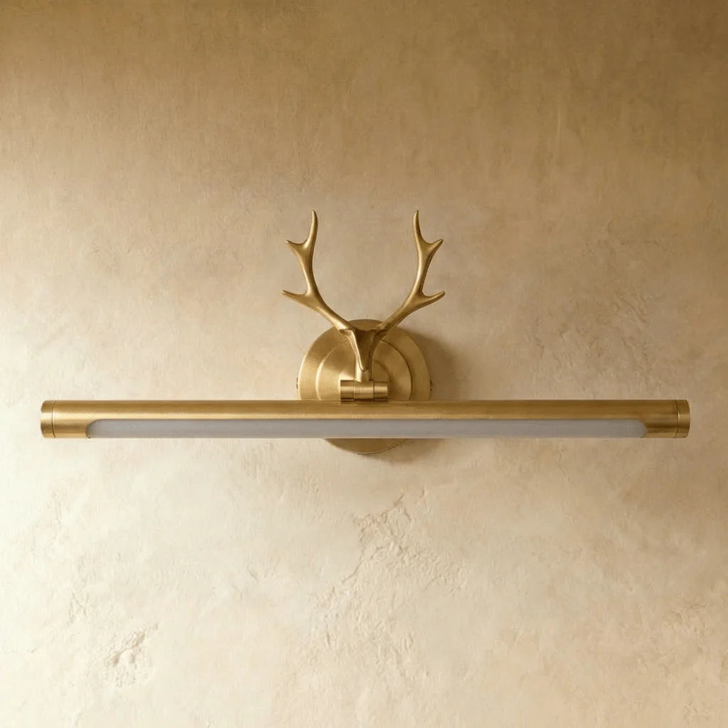 Mid-century modern sculptural brass antler wall sconce for sophisticated bedroom accent