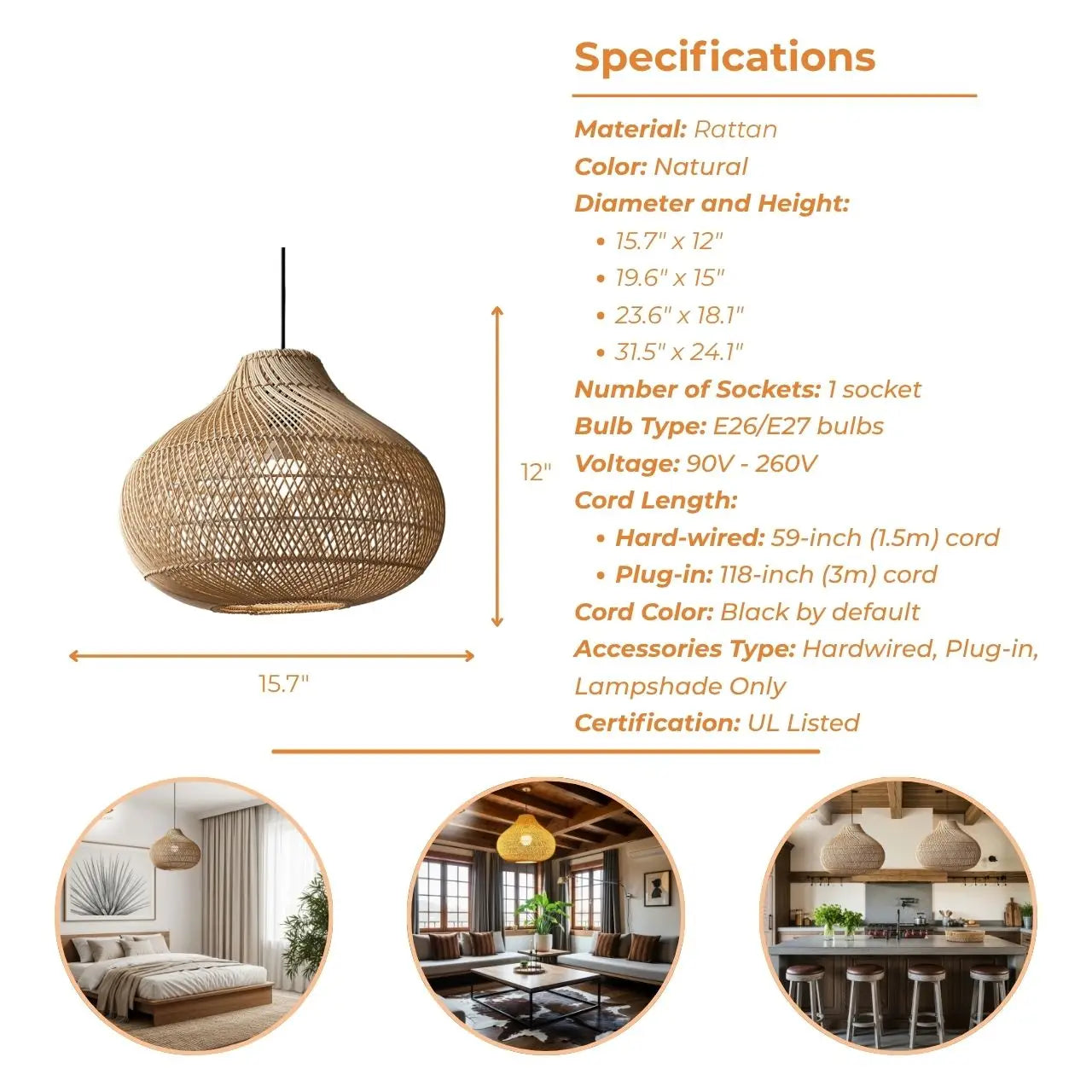 Mid-century organic rattan ceiling fixture blending classic charm with modern woven textures.